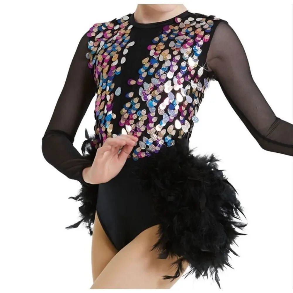 Weissman Sequin Leotard With Feather Skirt - US Size Medium Child (MC) Style 118
